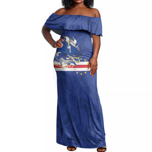 Custom Cape Verde National Football Off Shoulder Maxi Dress Glory Blue Sharks - African Pride
