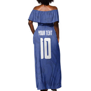 Custom Cape Verde National Football Off Shoulder Maxi Dress Glory Blue Sharks - African Pride
