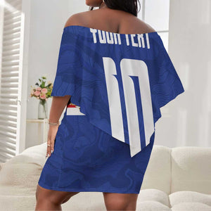 Custom Cape Verde National Football Off Shoulder Short Dress Glory Blue Sharks - African Pride