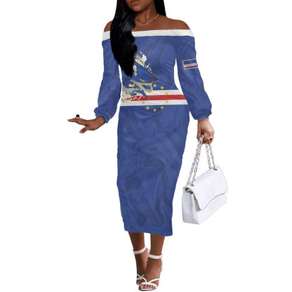 Custom Cape Verde National Football Off The Shoulder Long Sleeve Dress Glory Blue Sharks - African Pride