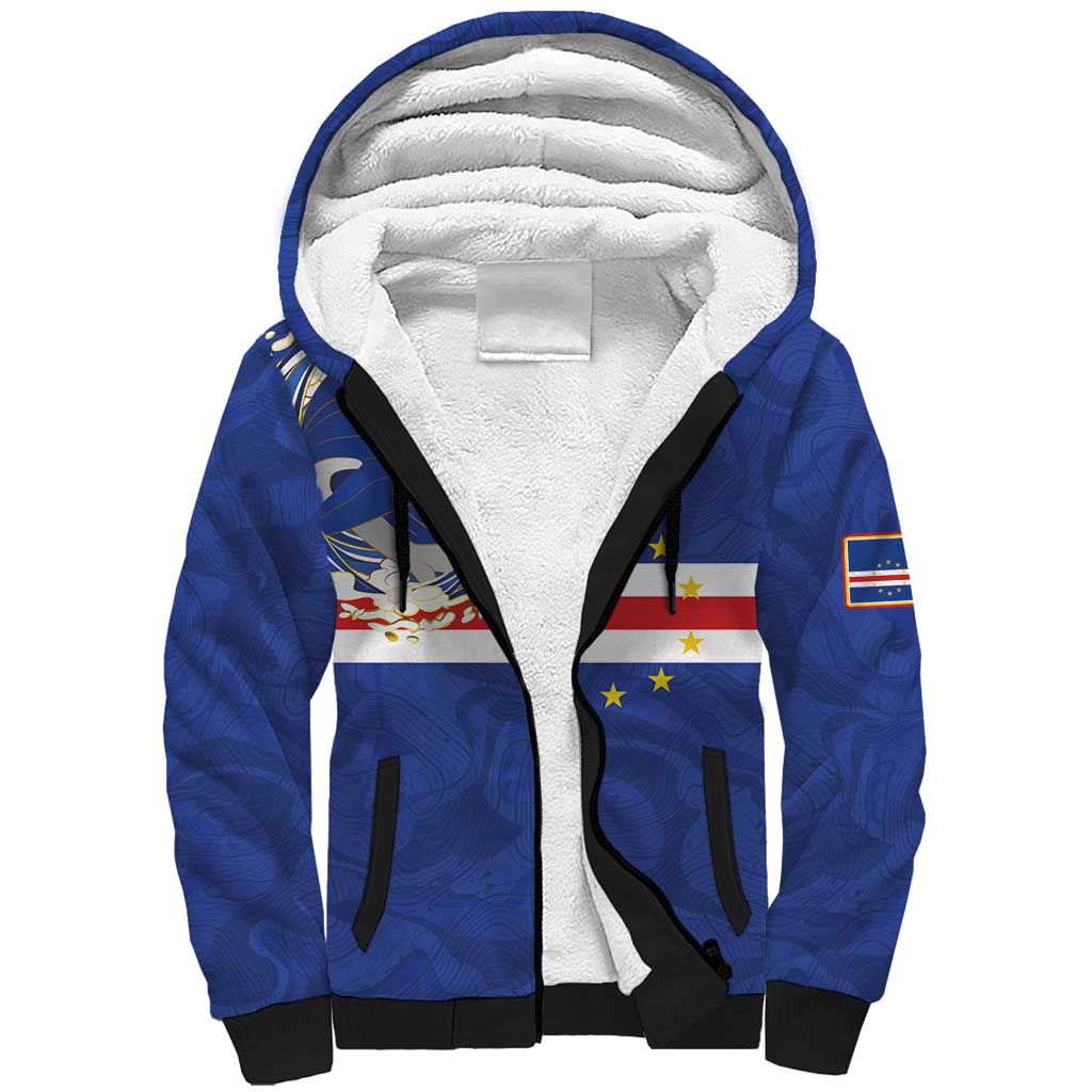 Custom Cape Verde National Football Sherpa Hoodie Glory Blue Sharks - African Pride