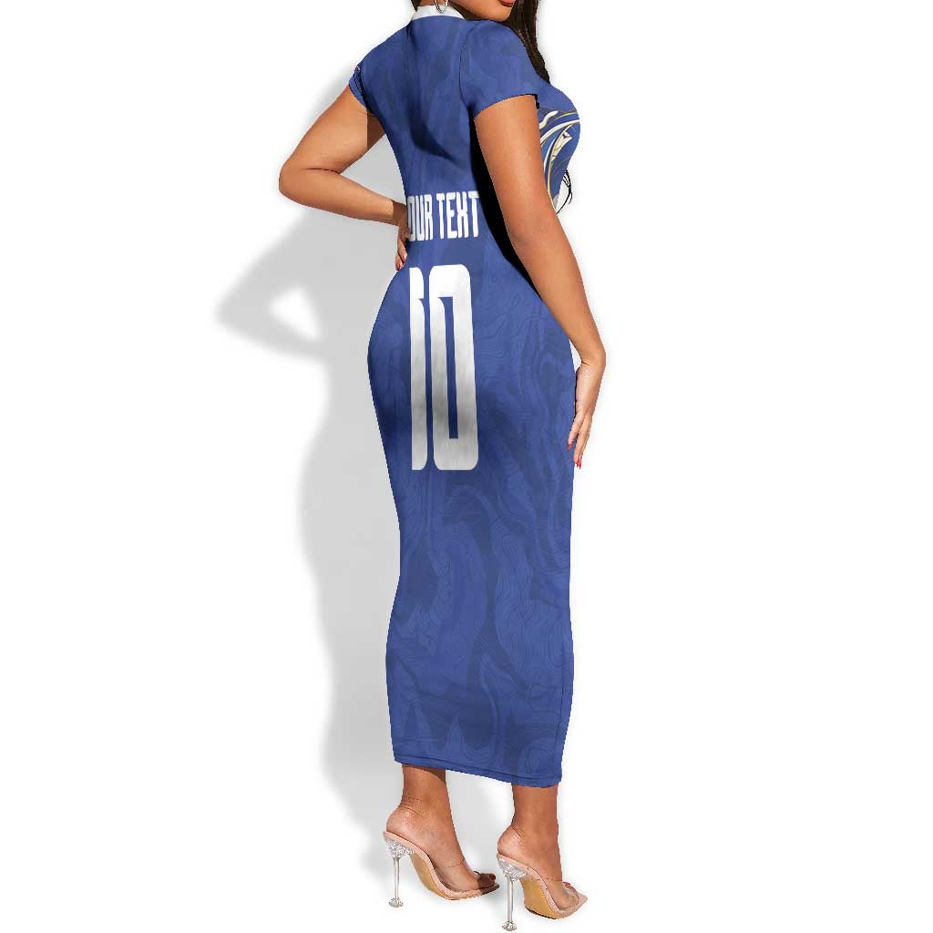 Custom Cape Verde National Football Short Sleeve Bodycon Dress Glory Blue Sharks - African Pride