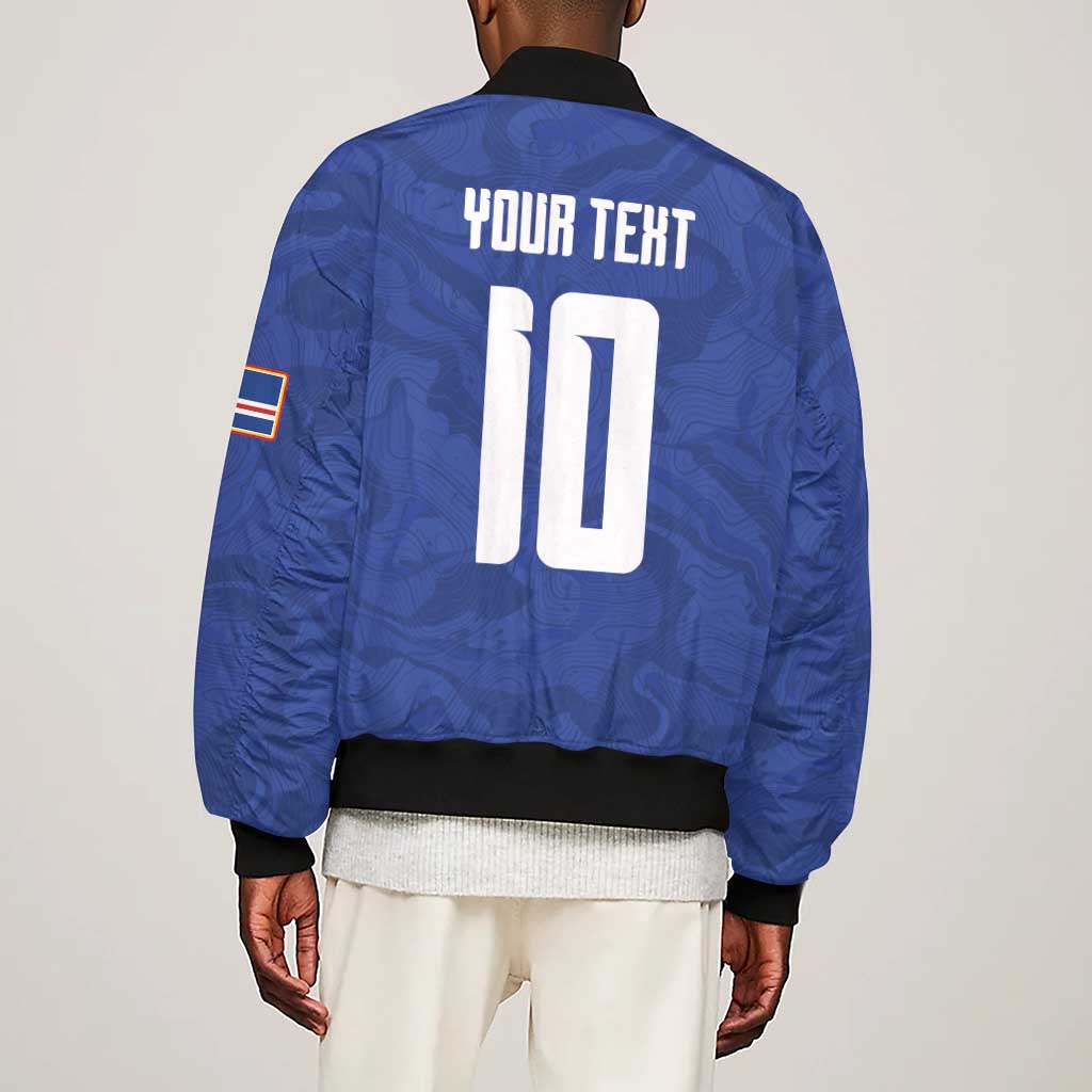 Custom Cape Verde National Football Sleeve Zip Bomber Jacket Glory Blue Sharks - African Pride