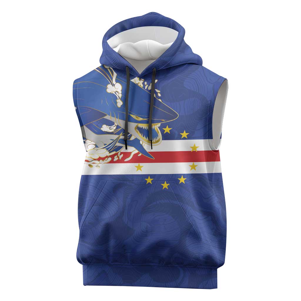 Custom Cape Verde National Football Sleeveless Hoodie Glory Blue Sharks - African Pride
