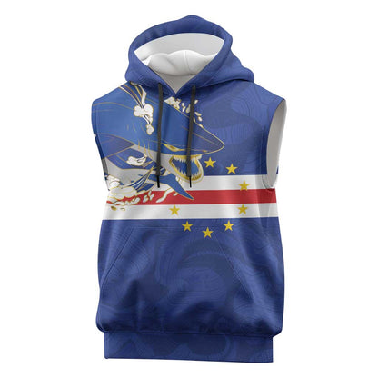 Custom Cape Verde National Football Sleeveless Hoodie Glory Blue Sharks - African Pride