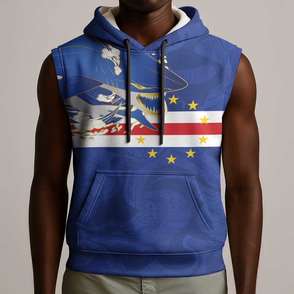Custom Cape Verde National Football Sleeveless Hoodie Glory Blue Sharks - African Pride
