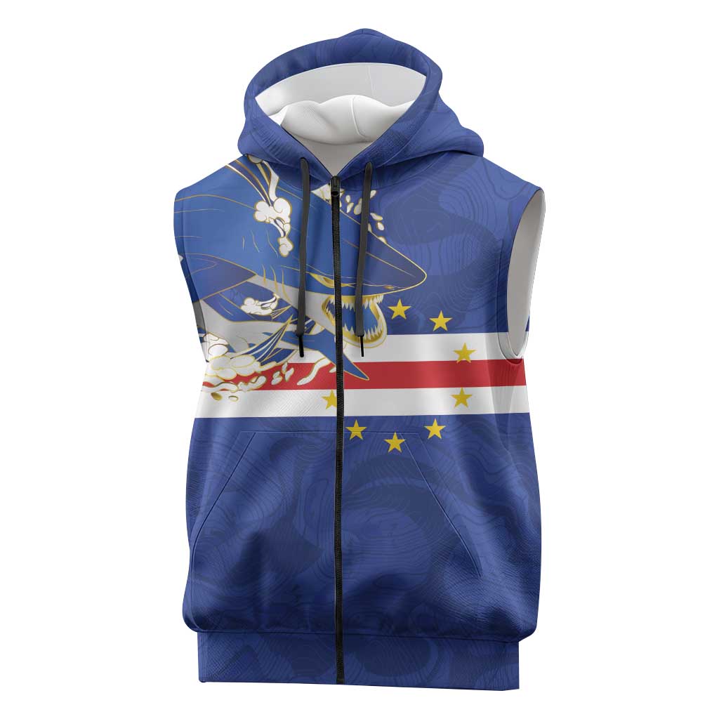 Custom Cape Verde National Football Sleeveless Zip Hoodie Glory Blue Sharks - African Pride