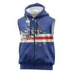 Custom Cape Verde National Football Sleeveless Zip Hoodie Glory Blue Sharks - African Pride