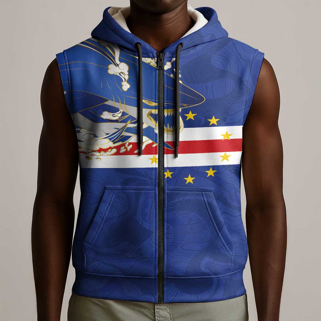 Custom Cape Verde National Football Sleeveless Zip Hoodie Glory Blue Sharks - African Pride