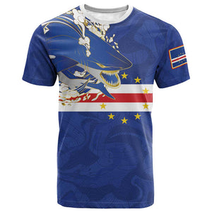 Custom Cape Verde National Football T shirt Glory Blue Sharks - African Pride