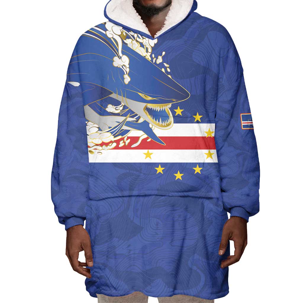 Custom Cape Verde National Football Wearable Blanket Hoodie Glory Blue Sharks - African Pride