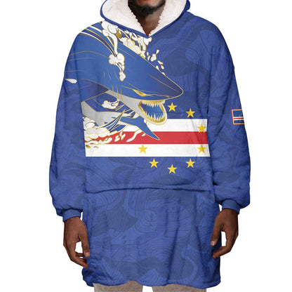 Custom Cape Verde National Football Wearable Blanket Hoodie Glory Blue Sharks - African Pride