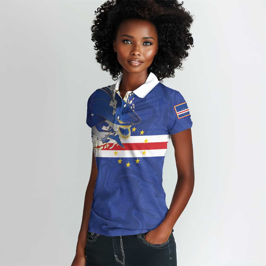 Custom Cape Verde National Football Women Polo Shirt Glory Blue Sharks - African Pride