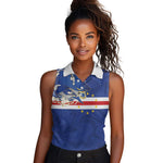 Custom Cape Verde National Football Women Sleeveless Polo Shirt Glory Blue Sharks - African Pride
