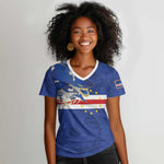 Custom Cape Verde National Football Women V-Neck T-Shirt Glory Blue Sharks - African Pride