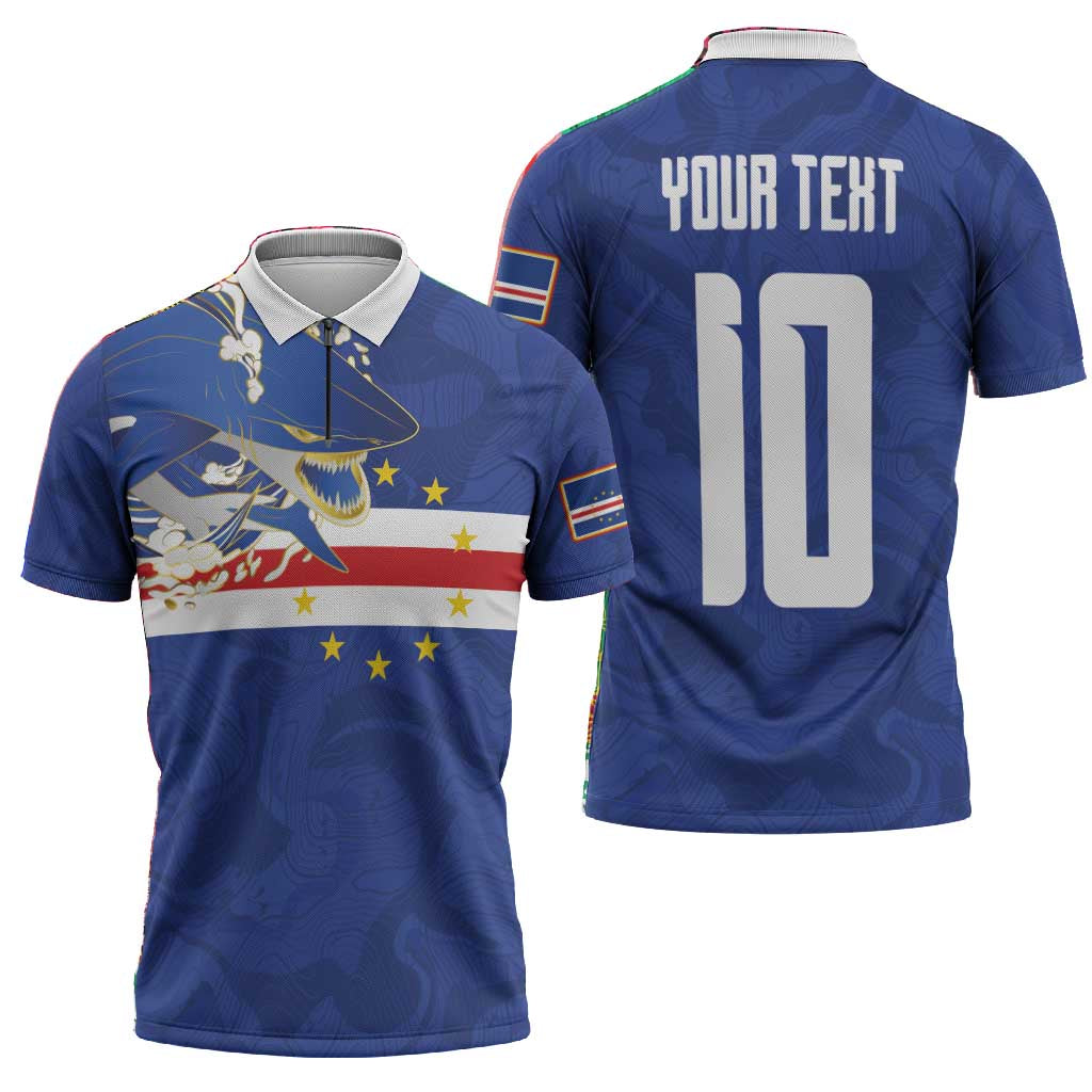 Custom Cape Verde National Football Zipper Polo Shirt Glory Blue Sharks - African Pride