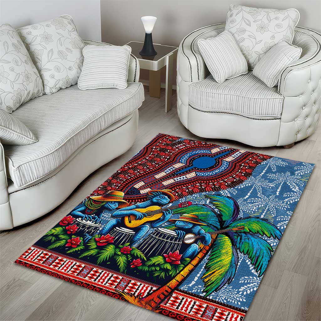 Afro-Caribbean Area Rug African Dashiki Style with Caribbean Music with Blue Iguanas - African Pride