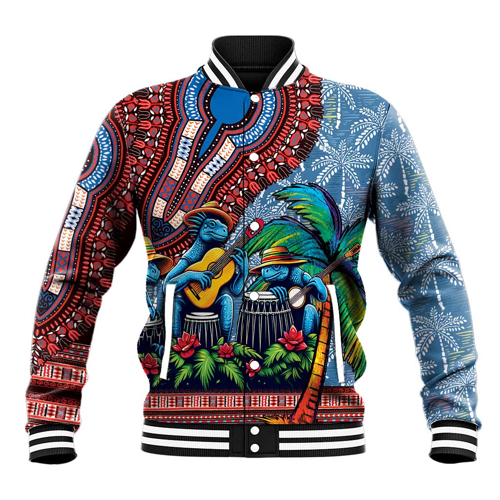 Afro-Caribbean Baseball Jacket African Dashiki Style with Caribbean Music with Blue Iguanas - African Pride