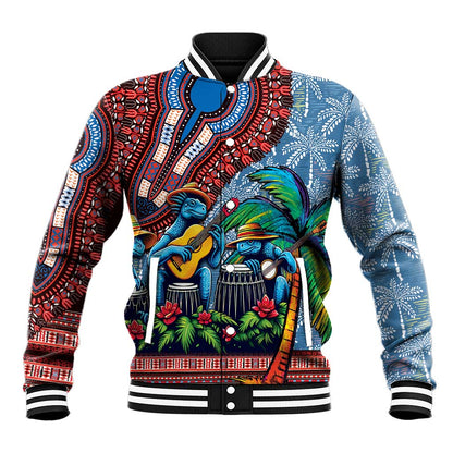 Afro-Caribbean Baseball Jacket African Dashiki Style with Caribbean Music with Blue Iguanas - African Pride