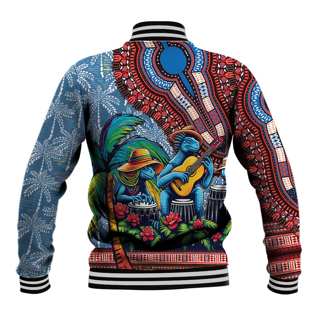 Afro-Caribbean Baseball Jacket African Dashiki Style with Caribbean Music with Blue Iguanas - African Pride