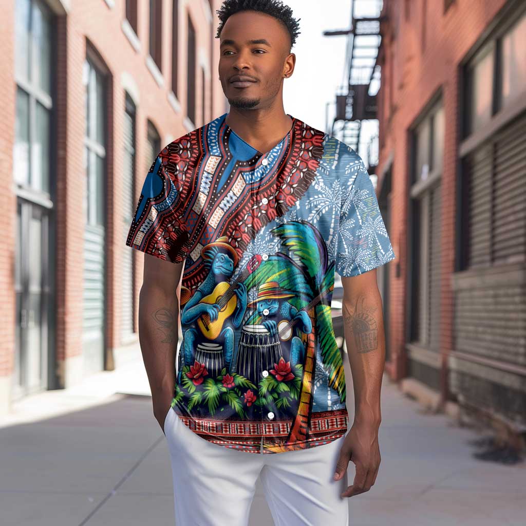 Afro-Caribbean Baseball Jersey African Dashiki Style with Caribbean Music with Blue Iguanas - African Pride