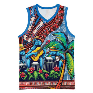 Afro-Caribbean Basketball Jersey African Dashiki Style with Caribbean Music with Blue Iguanas - African Pride