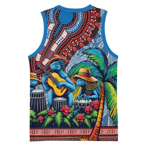 Afro-Caribbean Basketball Jersey African Dashiki Style with Caribbean Music with Blue Iguanas - African Pride