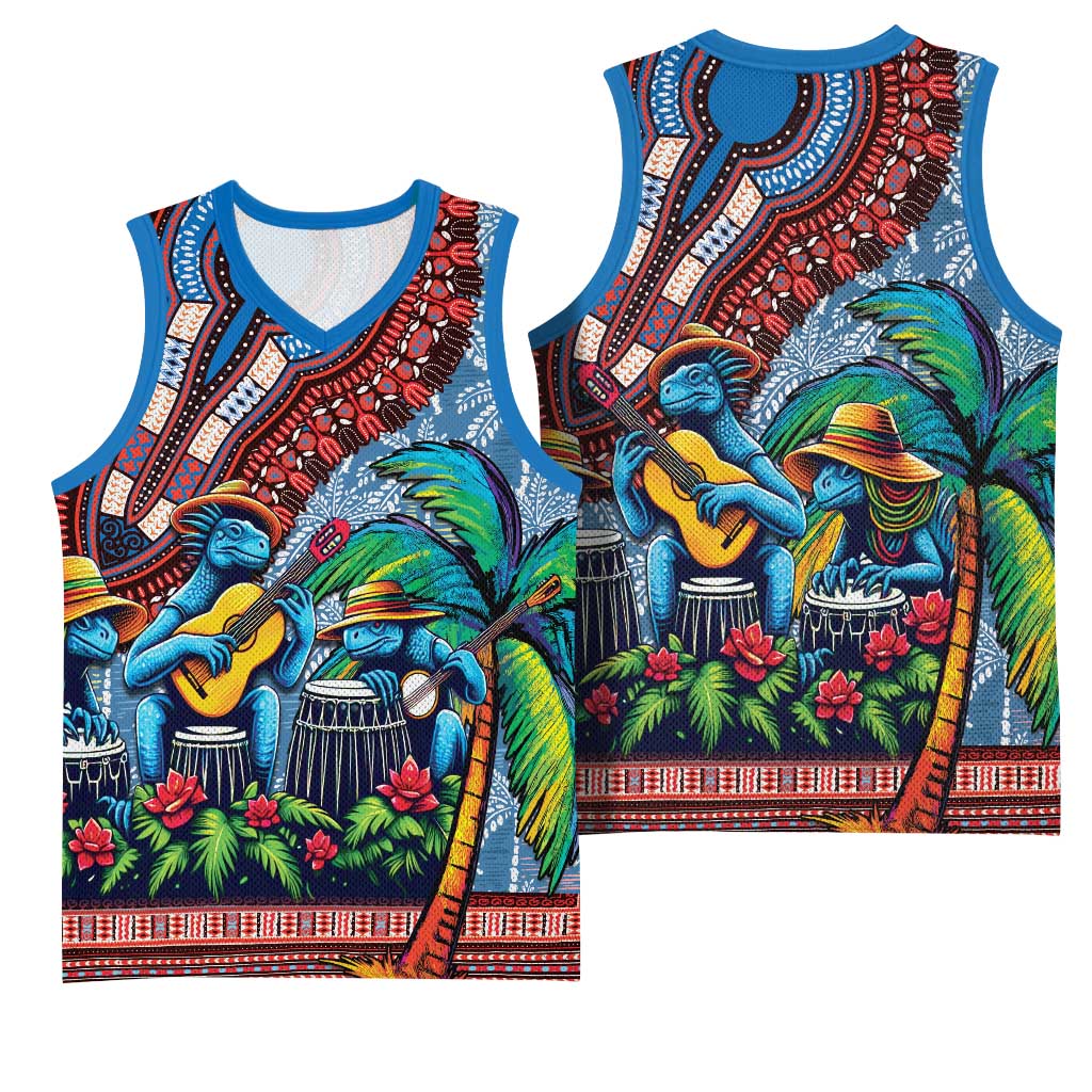 Afro-Caribbean Basketball Jersey African Dashiki Style with Caribbean Music with Blue Iguanas - African Pride
