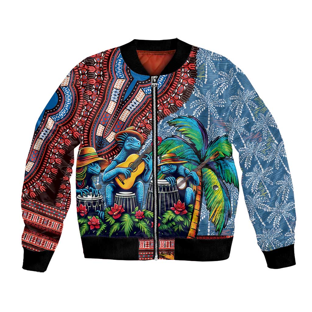 Afro-Caribbean Bomber Jacket African Dashiki Style with Caribbean Music with Blue Iguanas - African Pride