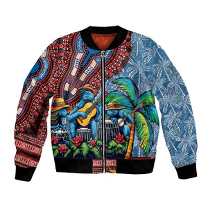 Afro-Caribbean Bomber Jacket African Dashiki Style with Caribbean Music with Blue Iguanas - African Pride