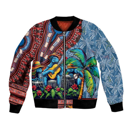 Afro-Caribbean Bomber Jacket African Dashiki Style with Caribbean Music with Blue Iguanas - African Pride