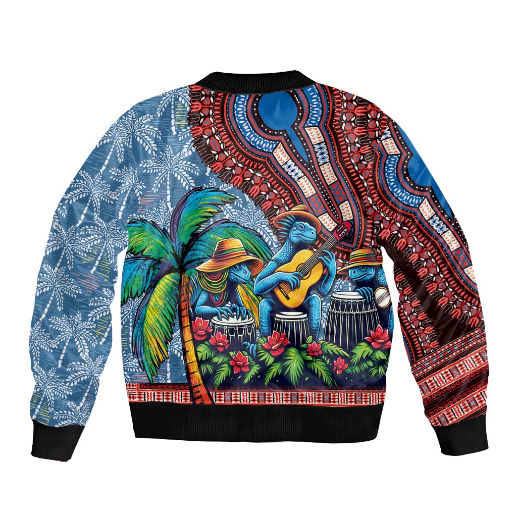 Afro-Caribbean Bomber Jacket African Dashiki Style with Caribbean Music with Blue Iguanas - African Pride