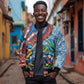 Afro-Caribbean Bomber Jacket African Dashiki Style with Caribbean Music with Blue Iguanas - African Pride