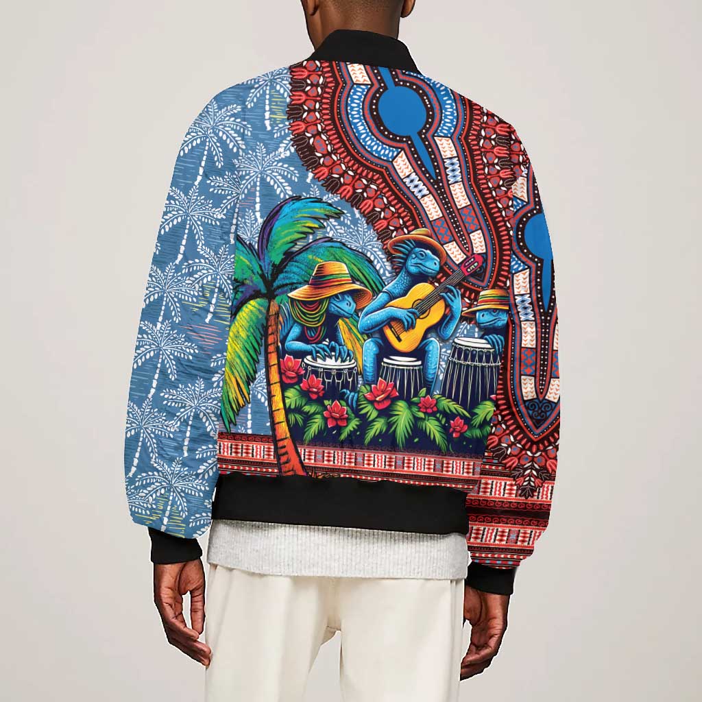 Afro-Caribbean Bomber Jacket African Dashiki Style with Caribbean Music with Blue Iguanas - African Pride