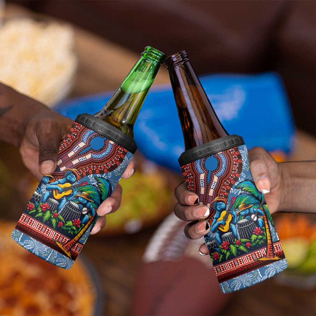 Afro-Caribbean 4 in 1 Can Cooler Tumbler African Dashiki Style with Caribbean Music with Blue Iguanas - African Pride
