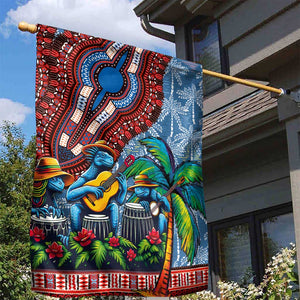 Afro-Caribbean Garden Flag African Dashiki Style with Caribbean Music with Blue Iguanas - African Pride