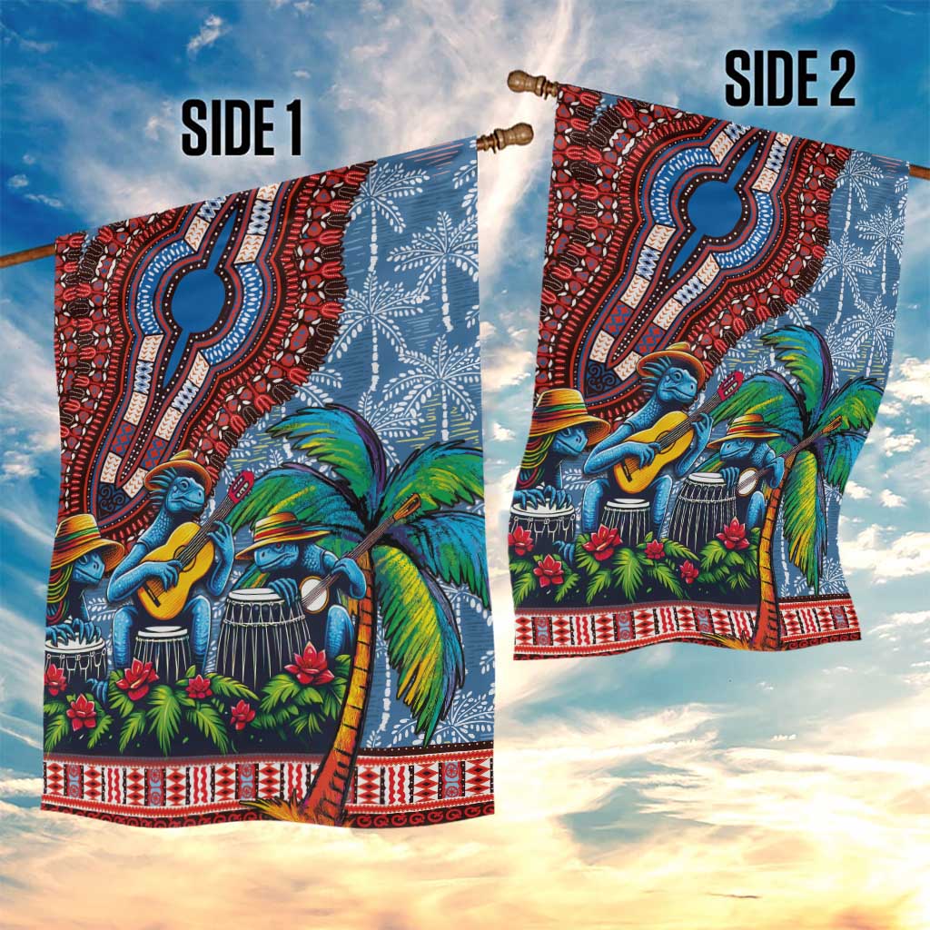 Afro-Caribbean Garden Flag African Dashiki Style with Caribbean Music with Blue Iguanas - African Pride