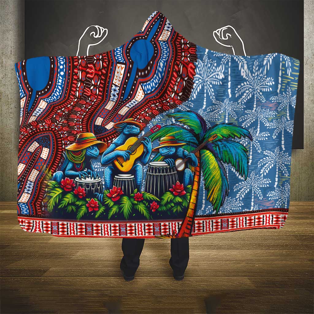 Afro-Caribbean Hooded Blanket African Dashiki Style with Caribbean Music with Blue Iguanas - African Pride