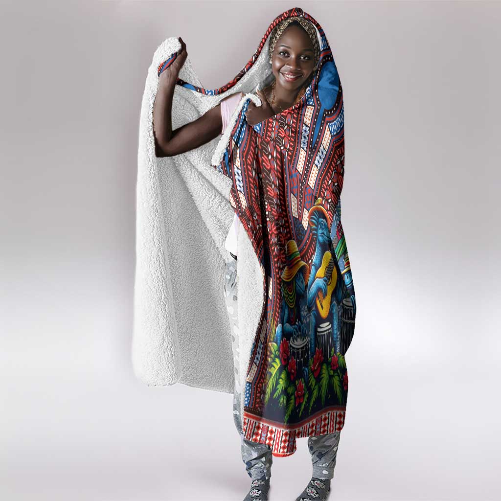 Afro-Caribbean Hooded Blanket African Dashiki Style with Caribbean Music with Blue Iguanas - African Pride