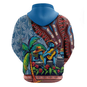 Afro-Caribbean Hoodie African Dashiki Style with Caribbean Music with Blue Iguanas - African Pride