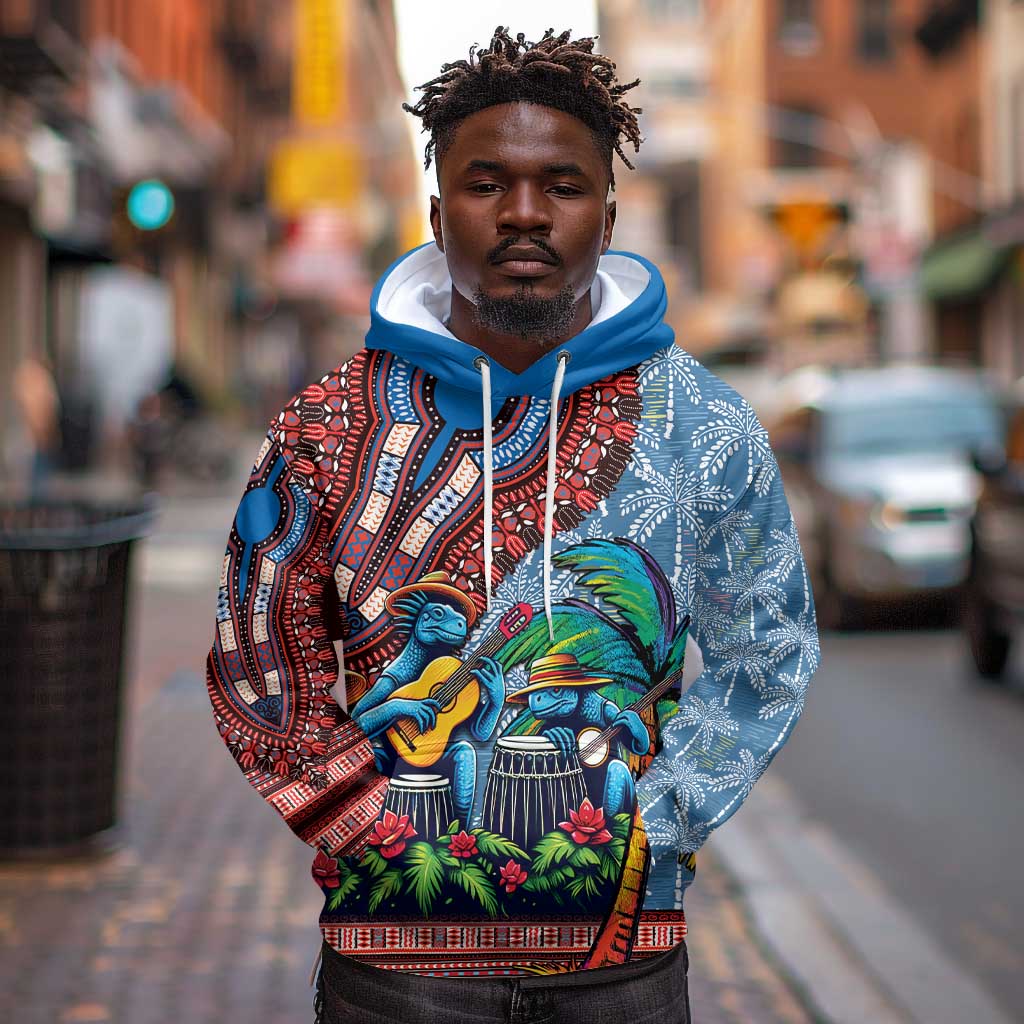 Afro-Caribbean Hoodie African Dashiki Style with Caribbean Music with Blue Iguanas - African Pride