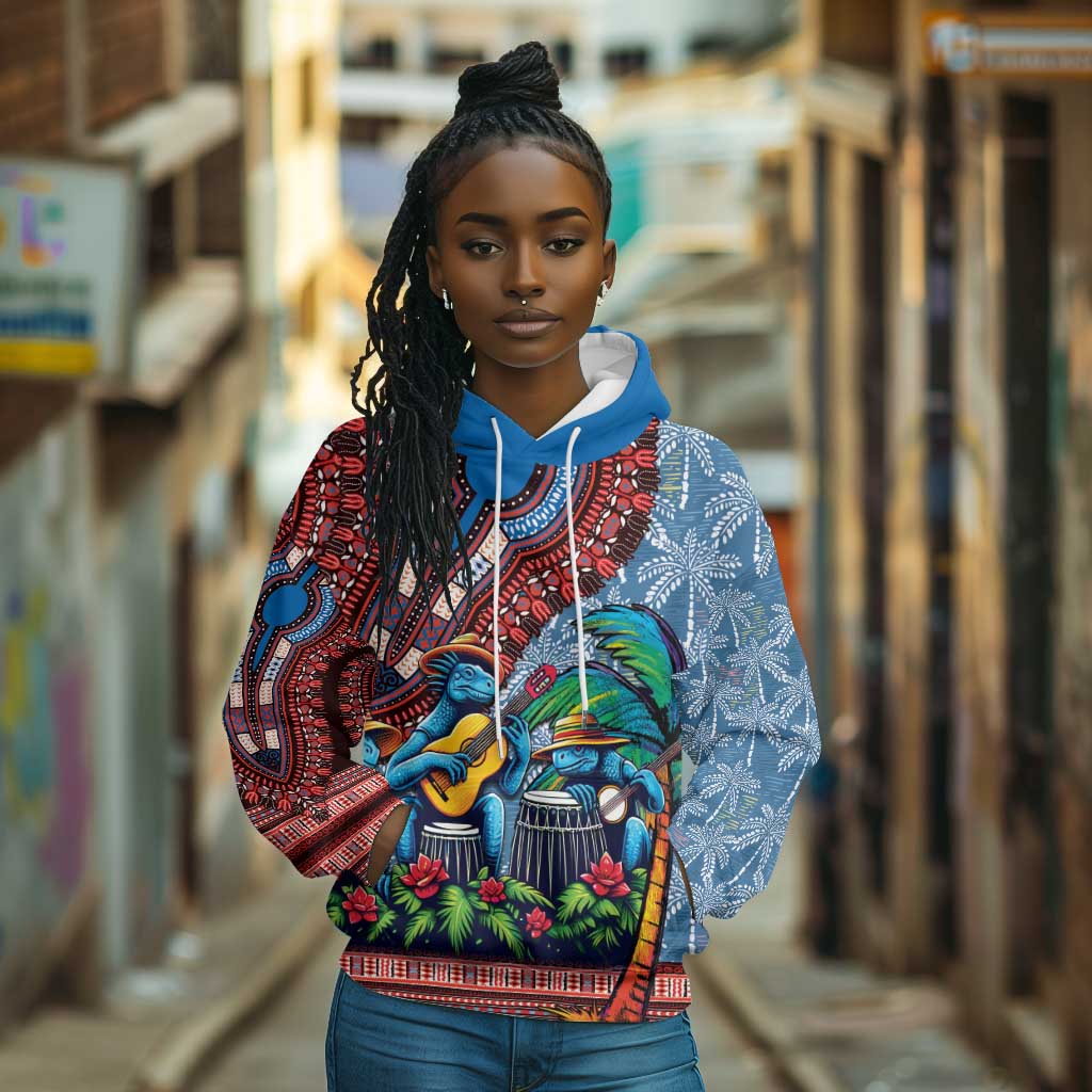 Afro-Caribbean Hoodie African Dashiki Style with Caribbean Music with Blue Iguanas - African Pride