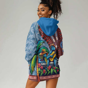 Afro-Caribbean Hoodie Dress African Dashiki Style with Caribbean Music with Blue Iguanas - African Pride