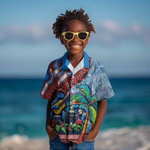 Afro-Caribbean Kid Hawaiian Shirt African Dashiki Style with Caribbean Music with Blue Iguanas - African Pride