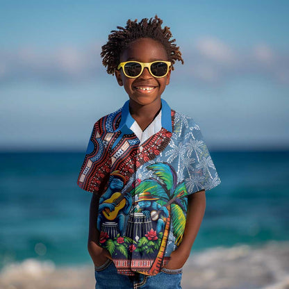 Afro-Caribbean Kid Hawaiian Shirt African Dashiki Style with Caribbean Music with Blue Iguanas - African Pride