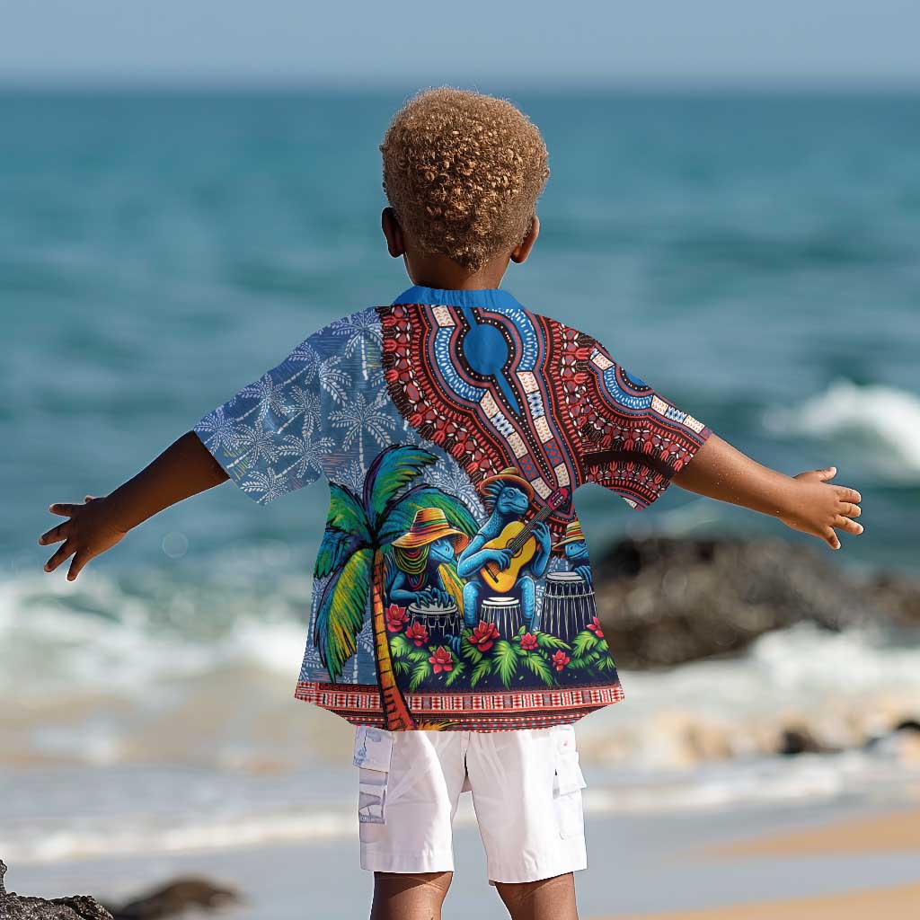 Afro-Caribbean Kid Hawaiian Shirt African Dashiki Style with Caribbean Music with Blue Iguanas - African Pride