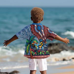Afro-Caribbean Kid Hawaiian Shirt African Dashiki Style with Caribbean Music with Blue Iguanas - African Pride