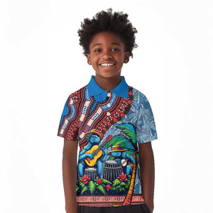 Afro-Caribbean Kid Polo Shirt African Dashiki Style with Caribbean Music with Blue Iguanas - African Pride