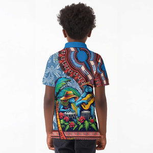 Afro-Caribbean Kid Polo Shirt African Dashiki Style with Caribbean Music with Blue Iguanas - African Pride