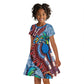 Afro-Caribbean Kid Short Sleeve Dress African Dashiki Style with Caribbean Music with Blue Iguanas - African Pride